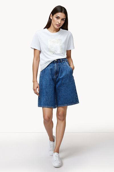 French Connection Sequin Regular Cotton Crew Neck T-Shirt