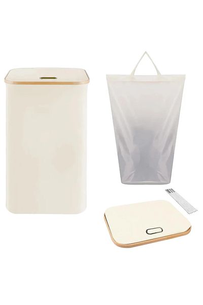 TECOS Cos de rufe din bambus, Tecos®, pliabil, portabil, sac detasabil, 100 L, 75x41x33 cm, textil, bej