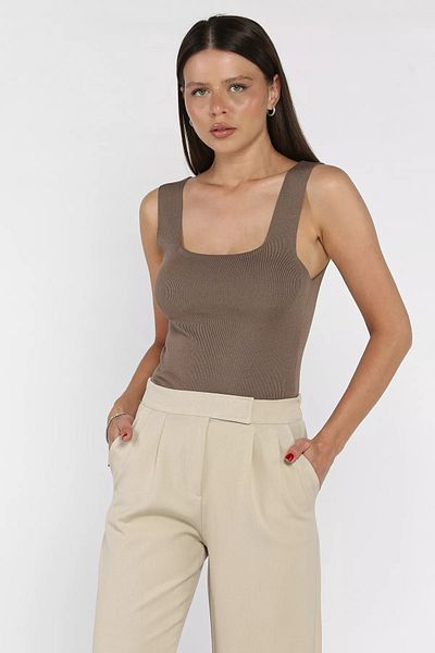 GÜLSELİ Γυναικεία πλεκτή μπλούζα με λαιμόκοψη Mink Square Strap Lycra