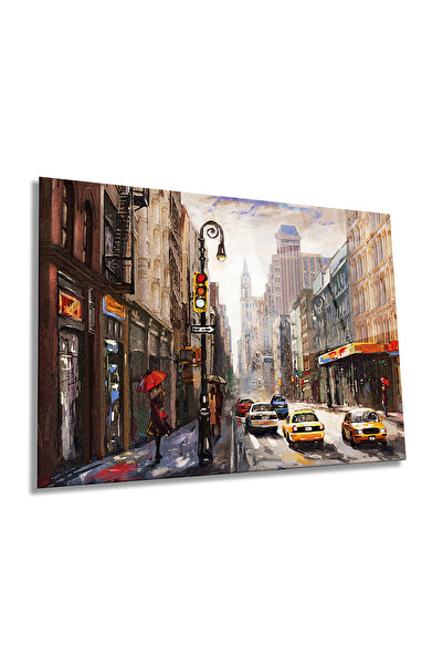 Rosyvien New York Streets Horizontal Glass Painting, Artă pictură, Decor de p...