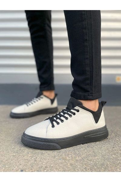 TB Terzi Bey Tb204 Flex Lace-Up Linen Fabric Men's Casual Sneaker Shoes Kst - White/Black