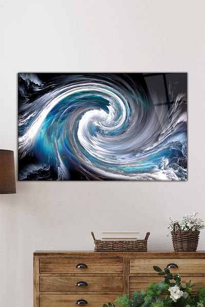 Rosyvien Tablă de sticlă orizontală Blue Swirl, Modernă, Decor de perete pentru casă și birou, Cadou de lux