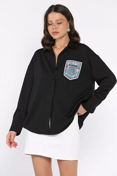 GÜLSELİ Cămașă casual de damă cu buzunar negru