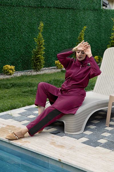 EBRUTESETTÜR Parachute Fabric Zippered Hijab Swimsuit