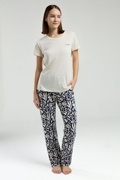 Pierre Cardin Set pijama bej pentru femei, pantaloni scurti, gât rotund, detaliu buzunar