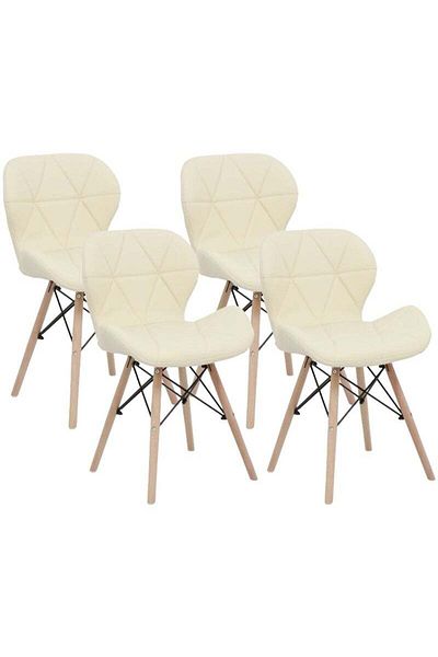 Taimi Pack of 4 Modern Dining Chair, PU Leather Seat, Natural Wood Legs, Scandinavian Design , Beige