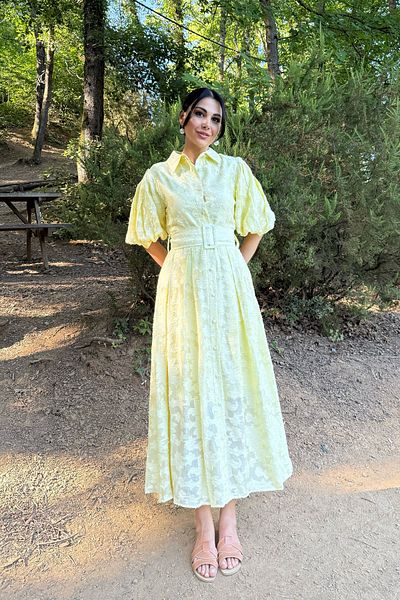 Seda Yalçın Atelier Κίτρινο φόρεμα με μπαλόνι με ζώνη