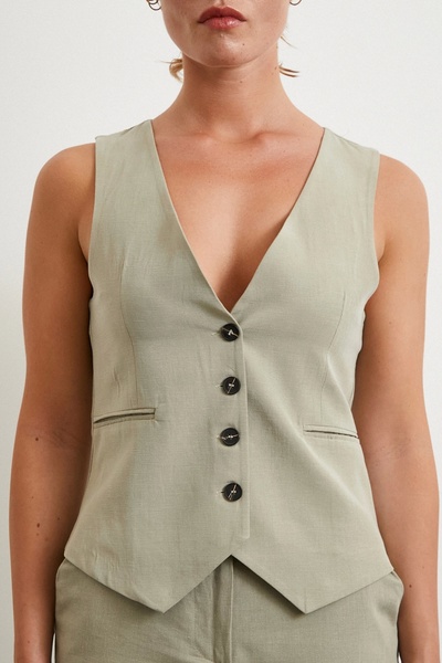 Never more Pocket Covered Linen Vest Gray