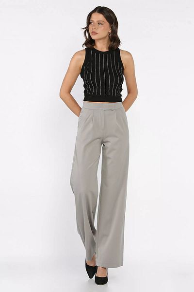 GÜLSELİ Gray Women's Waist Elastic Velcro Palazzo Trousers