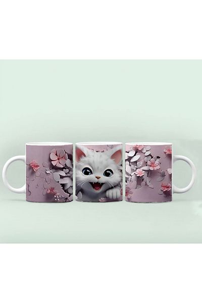 RHG Art Colorful Eyed Cat Mug / 3 Effect Cat Printed Mug Coffee Cup 300 ml