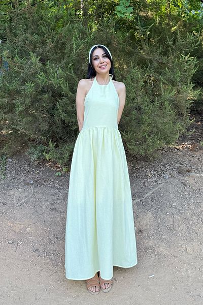 Seda Yalçın Atelier Yellow Halter Dress with Gipeli Back