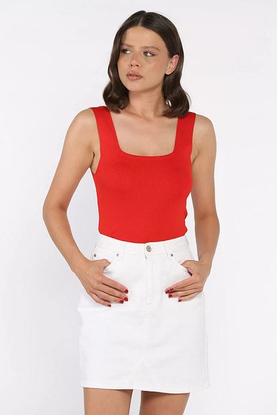 GÜLSELİ Red Square Collar Strap Lycra Women's Knitwear Blouse