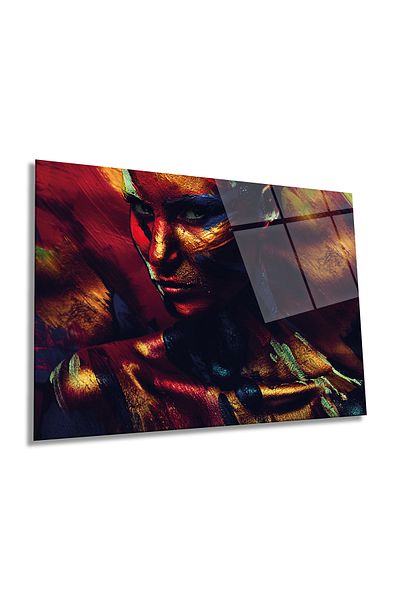 Rosyvien Colorful Glitter Women Horizontal Glass Painting, Modern, Home and Office Wall Decoration, Luxury Gift