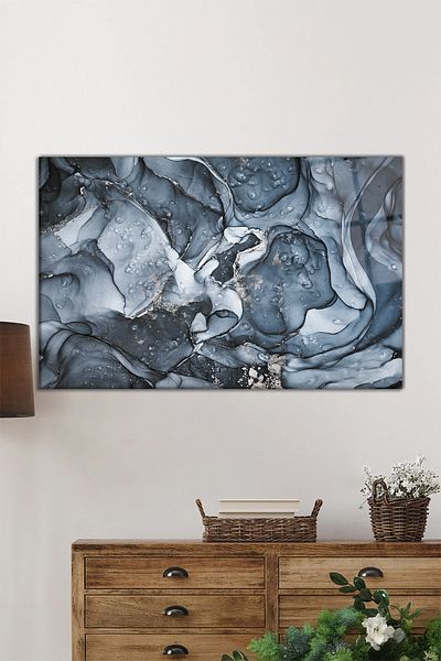 Rosyvien Gray Smoke Horizontal Glass Painting, Modern, Home and Office Wall Decoration, Luxury Gift
