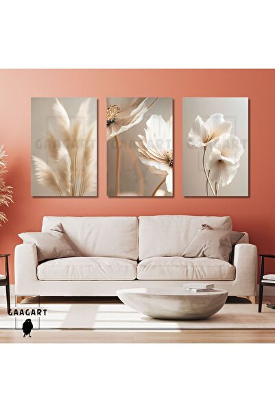 GAAGART 3'lü Kanvas Salon Tablosu Seti Soft Tüy Ve Çiçekler