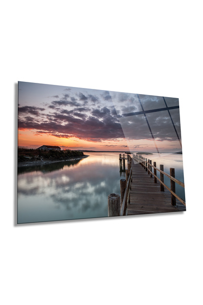 Rosyvien Tablou de peisaj orizontal din sticlă pe schelet din lemn, decor de ...