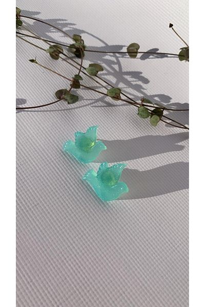 MISS GOLDEN Water Green Colored Dove Shape Epoxy Earrings with Gold Accessories Handmade Gift