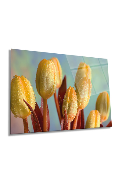 Rosyvien Masa de sticlă orizontală din marmură cu lalele galbene elegante, de...