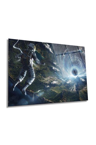 Rosyvien Space Karadelik και Astronaut Horizontal Glass Painting, Universe and Galaxy, Διακόσμηση τοίχου γραφείου σπιτιού, πολυτελές δώρο