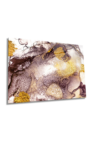 Rosyvien Tablou orizontal abstract din sticlă maro aurie, modern, decor de pe...