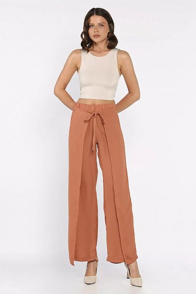 GÜLSELİ Tile Slit Detailed Covered Wide Leg Women's Trousers