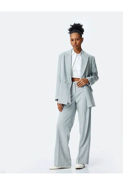 Koton Pantaloni de damă din stofă gri cu croială obișnuită 5sak40224pw
