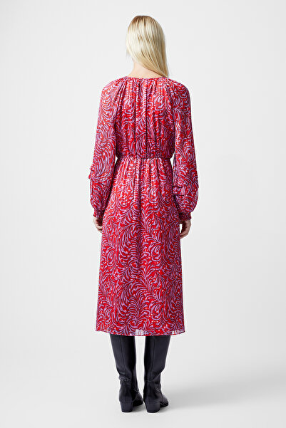 French Connection Puff Sleeve Printed Mid-Calf Dress