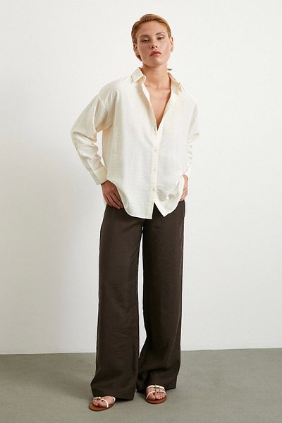 Never more Double Striped Modal Shirt Ecru