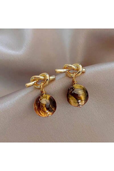 çelik takı design أقراط من الفولاذ المقاوم للصدأ مزخرفة بشكل أنيق من الحجر البني