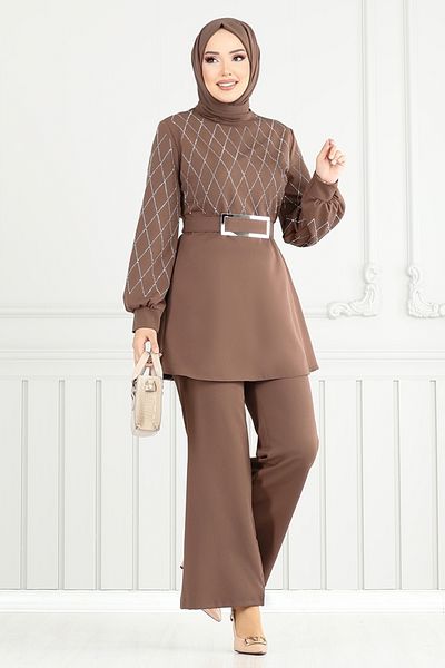 ModaMerve Σετ Hijab με ζώνη επικάλυψης 2691SL890-M Dark Vision