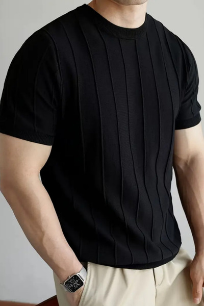 COOL TARZ Canlı Siyah Erkek Yuvarlak Yaka Örme T-shirt