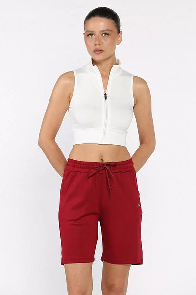 GÜLSELİ Burgundy Women's Waist Tied Text Printed Shorts