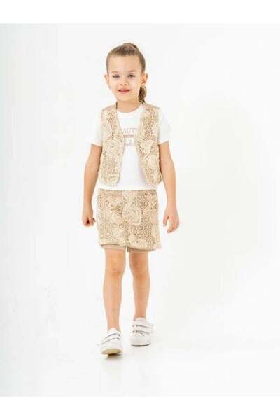 Zekids Girl's Linen Triple Shorts Skirted Vest Suit