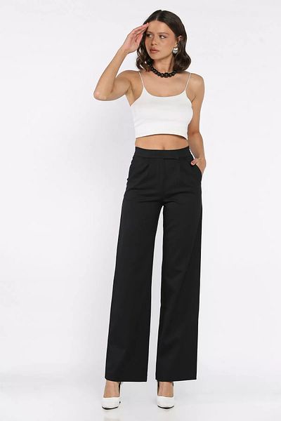 GÜLSELİ Dark Navy Blue Waist Elastic Velcro Women's Palazzo Trousers