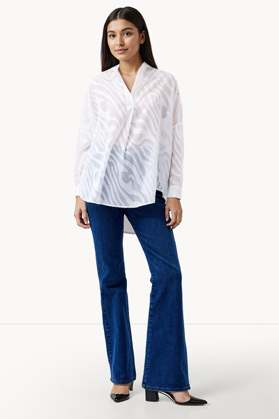 French Connection Full Sleeve Semi Sheer Collared Neck Top