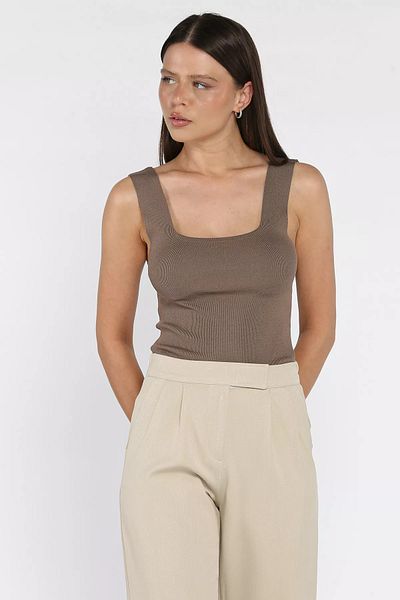GÜLSELİ Γυναικεία πλεκτή μπλούζα με λαιμόκοψη Mink Square Strap Lycra