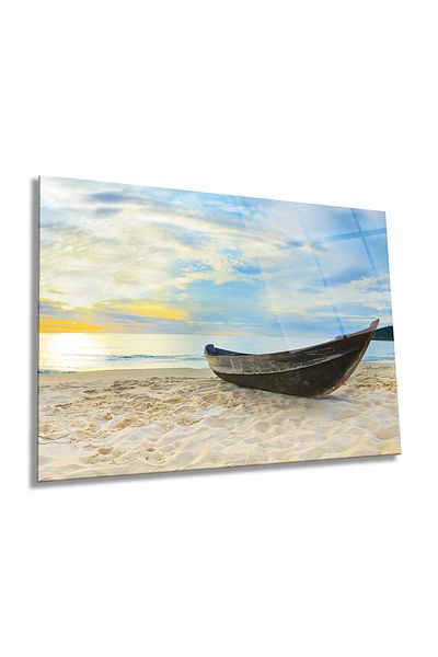 Rosyvien Peisaj de sandale pe plajă, pictură orizontală pe sticlă, decor de perete pentru casă și birou, cadou de lux