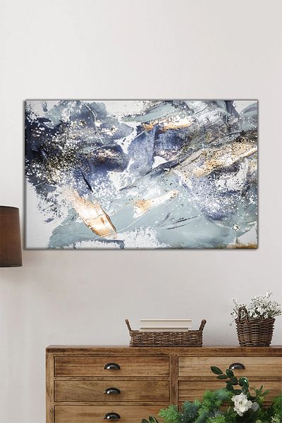 Rosyvien Blue Gray Marble Pattern Horizontal Glass Table, Modern, Home and Office Wall Decoration, Luxury Gift