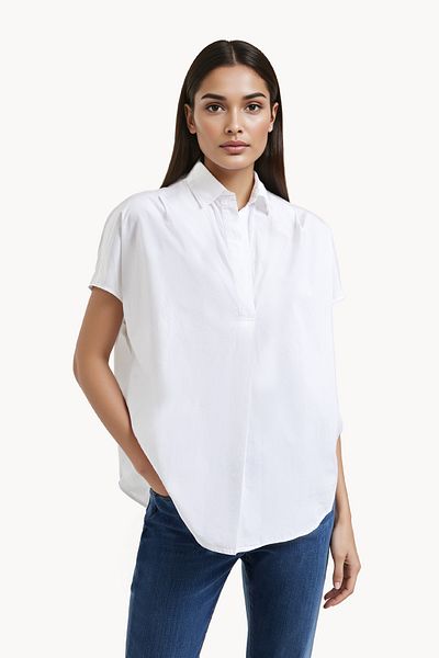 French Connection Short Sleeve Regular Cotton Collared Neck Top