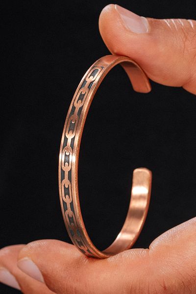 OSMANLI GÜMÜŞ Men's Women's Copper Bracelet - Chain Engraved Metal Box Quartz