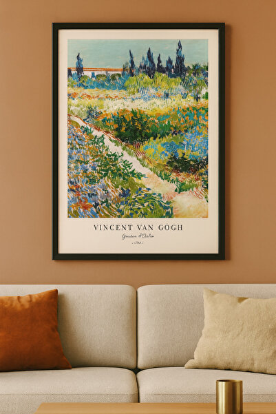 seninürünün Van Gogh - Garden at Arles Tablo - Gerçek Cama Baskı Siyah Alümin...