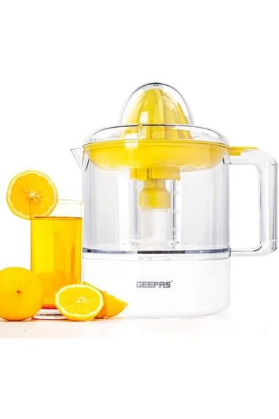 Geepas Portable Citrus Juicer Set Non Slip Feet Transparent Lid Plastic Body Effortless Juicer with