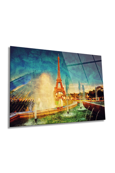 Rosyvien Pictură pe sticlă orizontală turnul Eiffel de inspirație vintage, pe...