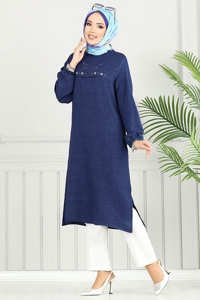 ModaMerve Πλαϊνό Σχιστό Hijab Τουνίκ 3123HBS932-M Navy