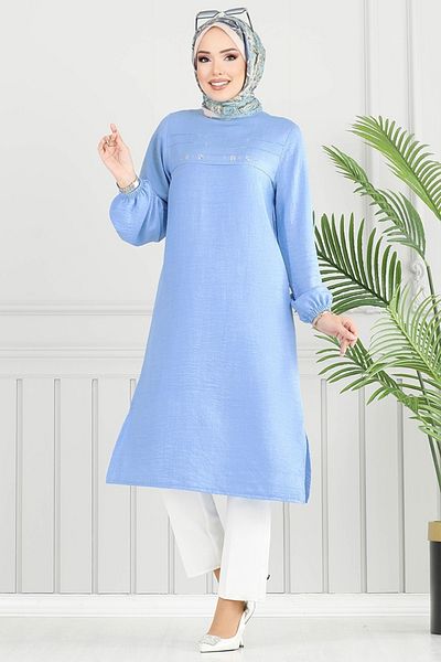 ModaMerve Πλαϊνό Σχιστό Hijab Τουνίκ 3123HBS932-M Baby Blue
