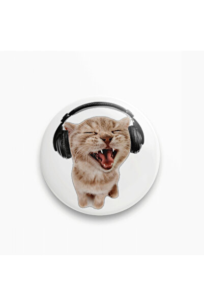 fırsatlar diyarı Müzik Dinleyen Kedi Sarkastik Buton Rozet