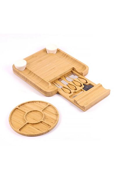 TECOS Appetizer and cheese serving set, Tecos, 12 pieces, platter and plate, bamboo, knives