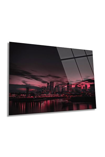 Rosyvien Red City Landscape Horizontal Glass Painting, Home and Office Wall Decoration, Luxury Gift