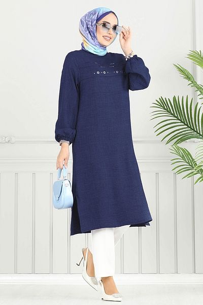 ModaMerve Πλαϊνό Σχιστό Hijab Τουνίκ 3123HBS932-M Navy