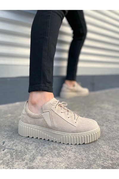 TB Terzi Bey Tb502 Bold Lace-Up Suede Men's Casual Sneaker Shoes Skt - Cream